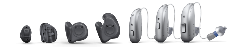 ReSound Sensia family — microRIE, RIE, and custom in-the-ear form factors